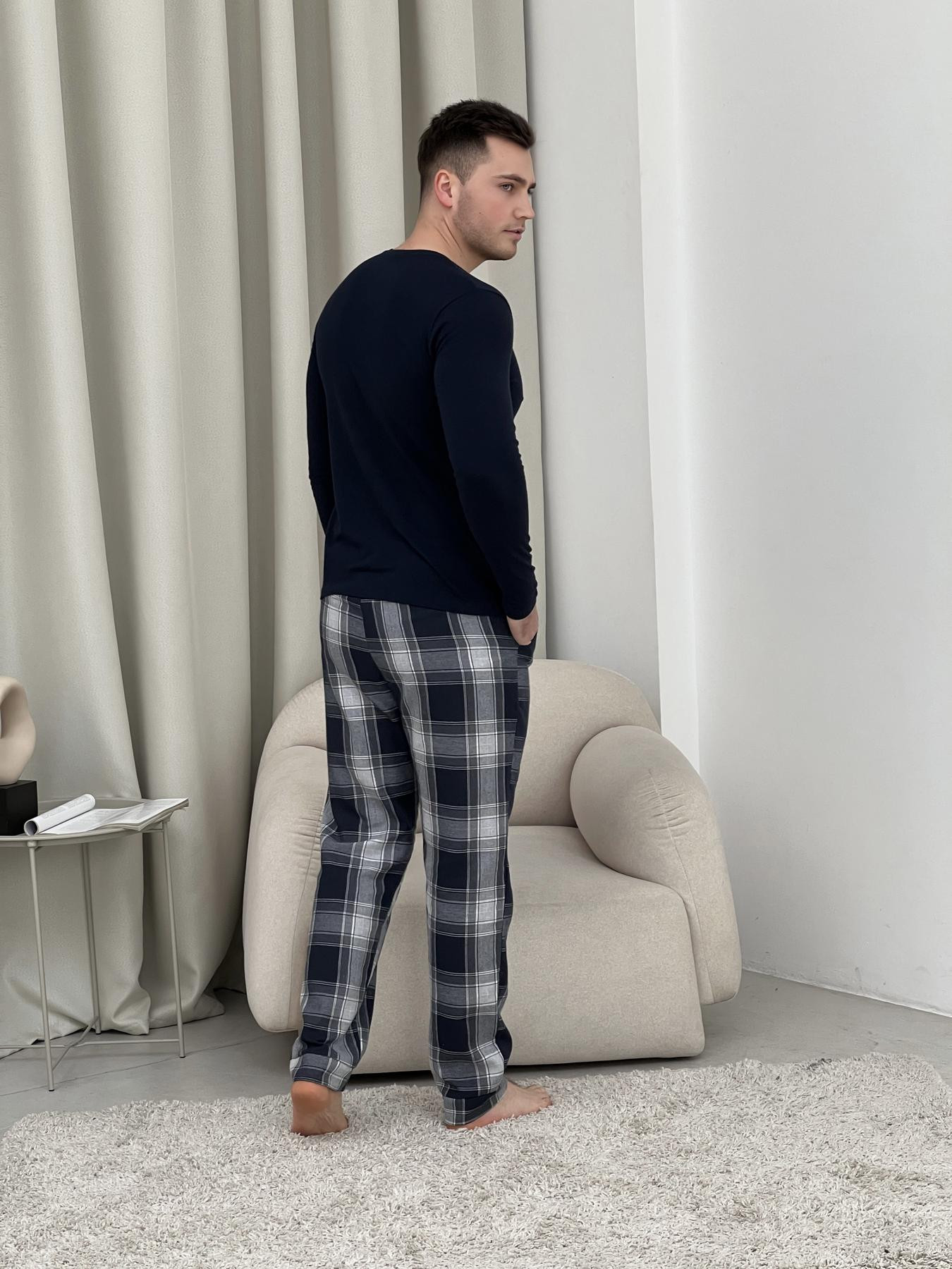 Домашній піжамний комплект для чоловіків COSY(штани+лонгслів НН) темно-синій/сірий - Зображення 2