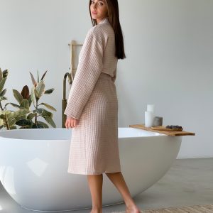 Жіночий вафельний халат COSY довгий бежевий