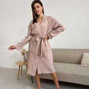 Жіночий халат COSY із мусліну довгий латте