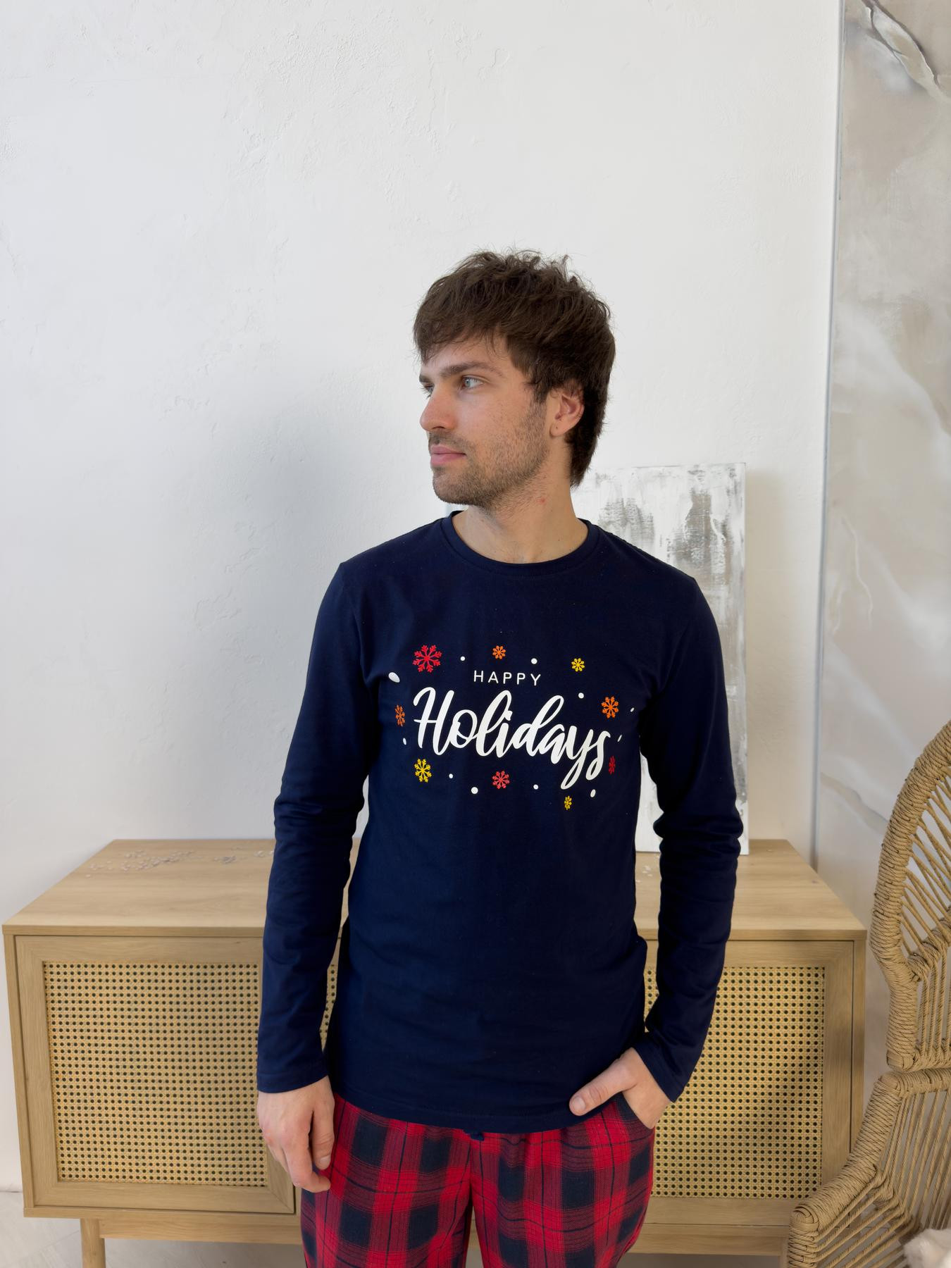 Лонгслів чоловічий Happy Holidays синій - Зображення 2