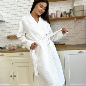 Жіночий вафельний халат COSY довгий білий