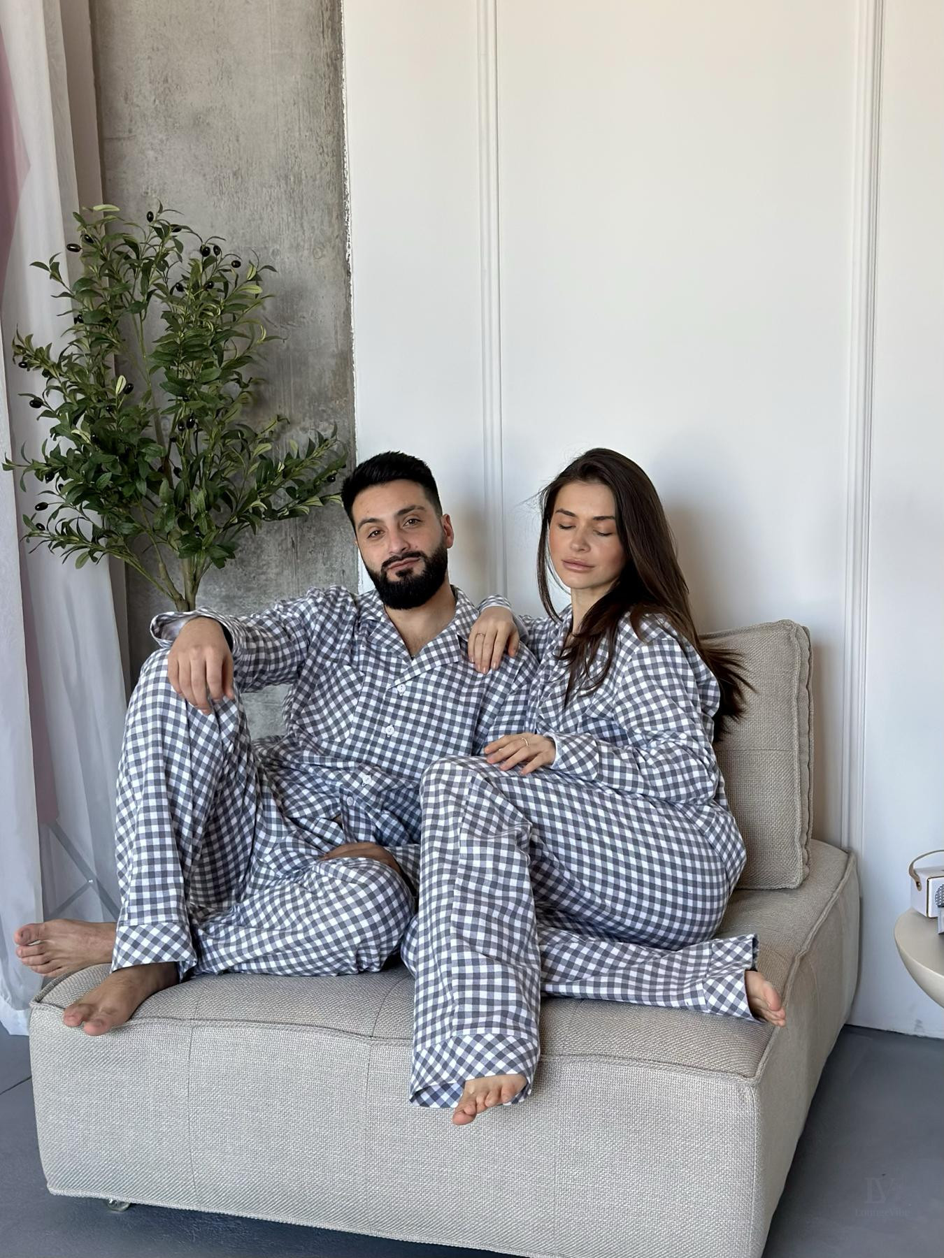 Піжама чоловіча COSY з фланелі (штани+сорочка) COSY Harmony, клітина сіро-біла - Зображення 6