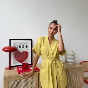 Жіночий халат COSY із мусліну Hawaii гірчиця