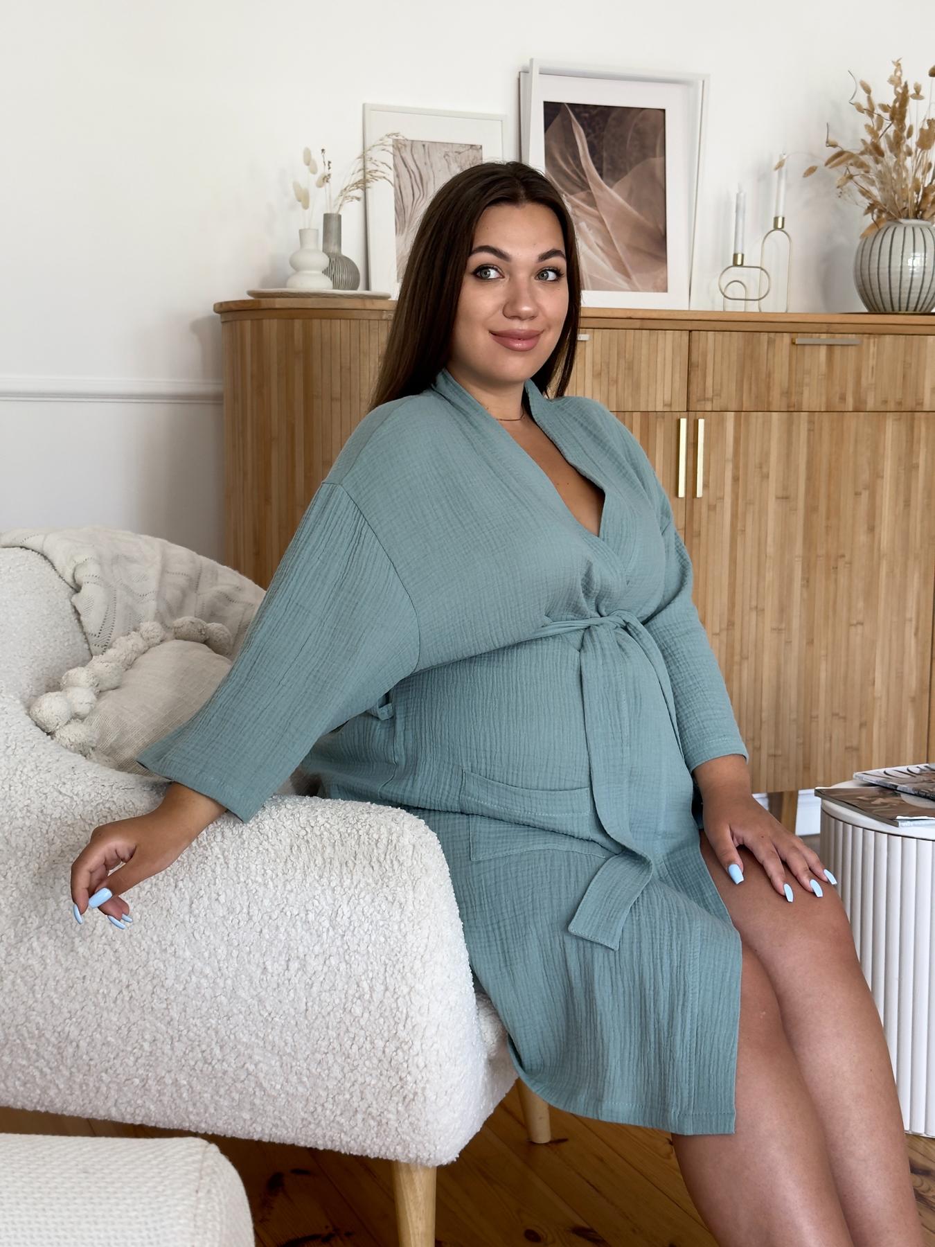Жіночий халат для вагітних із мусліну COSY, оливковий - Зображення 6