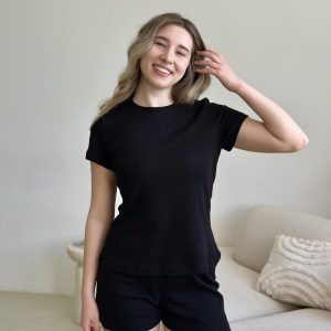 Жіноча піжама футболка+шорти Rose Amour, чорна