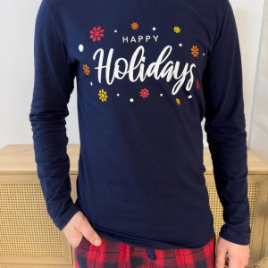 Лонгслів чоловічий Happy Holidays синій