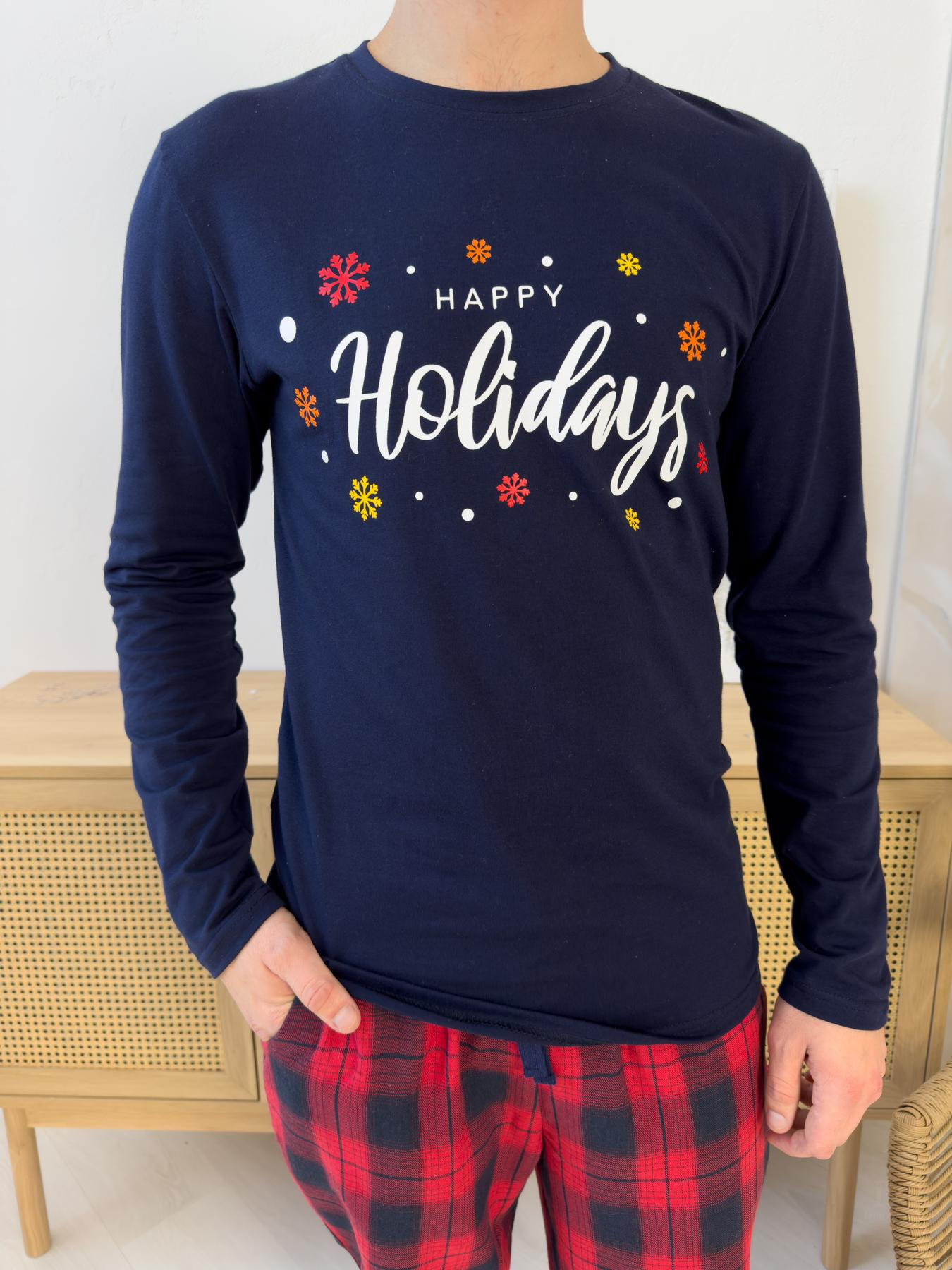 Лонгслів чоловічий Happy Holidays синій