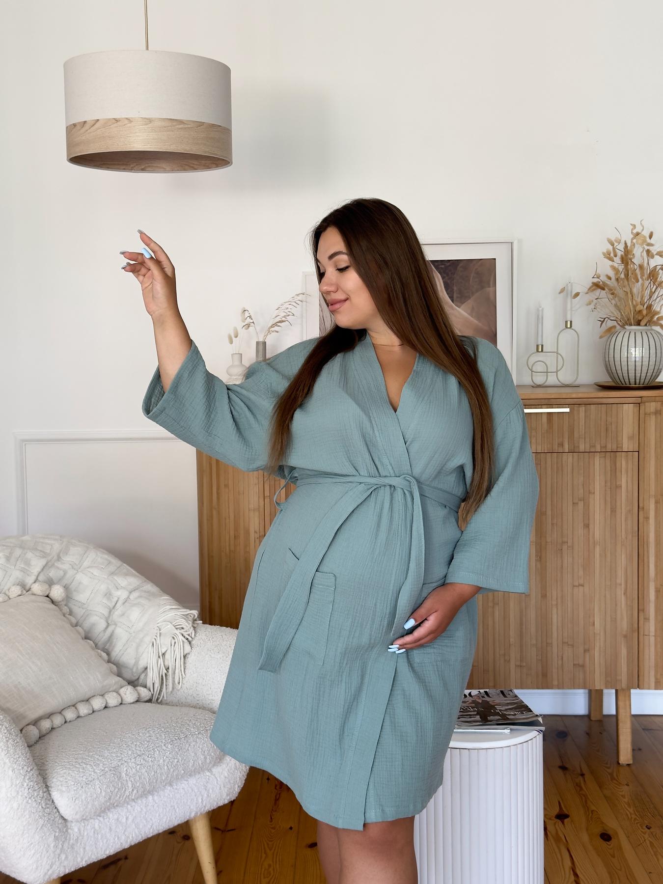 Жіночий халат для вагітних із мусліну COSY, оливковий - Зображення 5