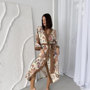 Жіночий халат кімоно довгий Boho Chic карамель