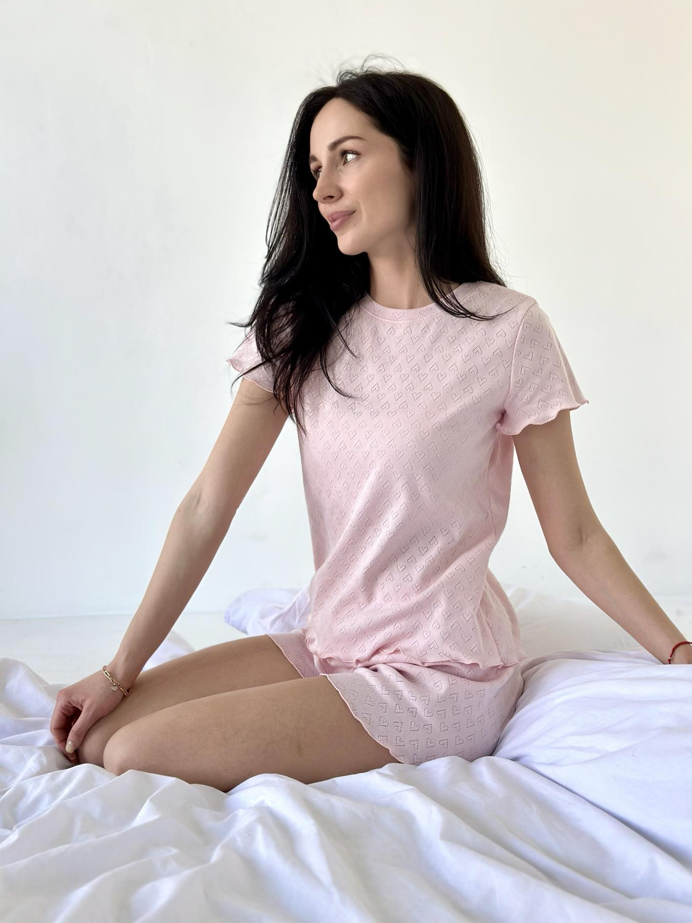 Жіноча піжама футболка+шорти з рюшами Rose Amour, блідо-рожева - Зображення 4