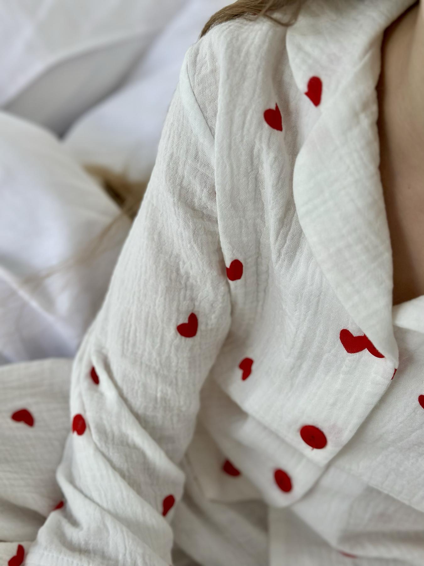 Піжама для дівчаток штани+сорочка довгий рукав Amore червоні сердечки - Зображення 6