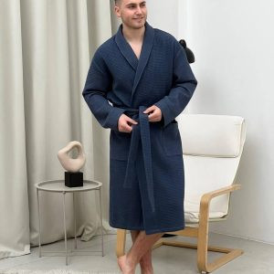 Чоловічий вафельний халат Сапфір шаль