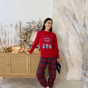 Новорічна тепла жіноча піжама COSY з начосом Winter Holiday