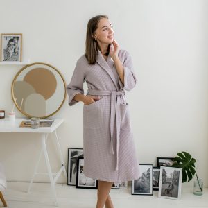 Жіночий Вафельний халат COSY шаль лаванда